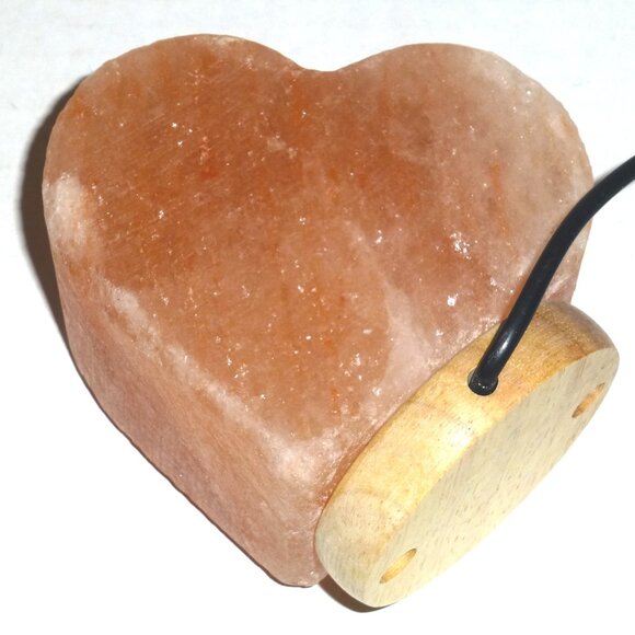 Heart Shaped Hand Carved USB Powered Himalayan Salt Lamp with Wooden Base Works - Picture 7 of 10